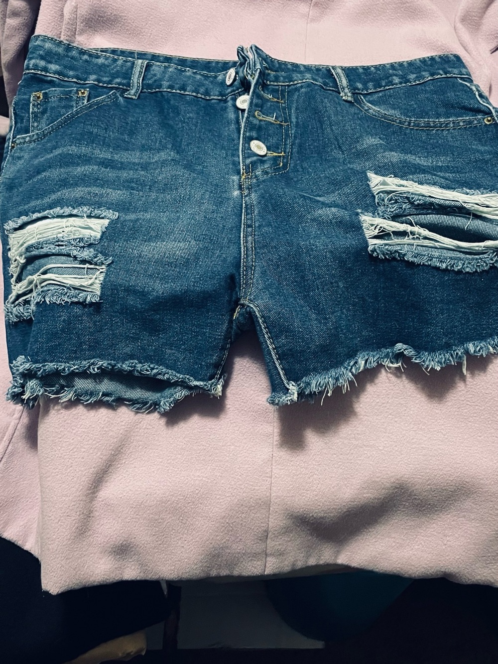 Source Unknown Ripped Dark Blue Denim Shorts